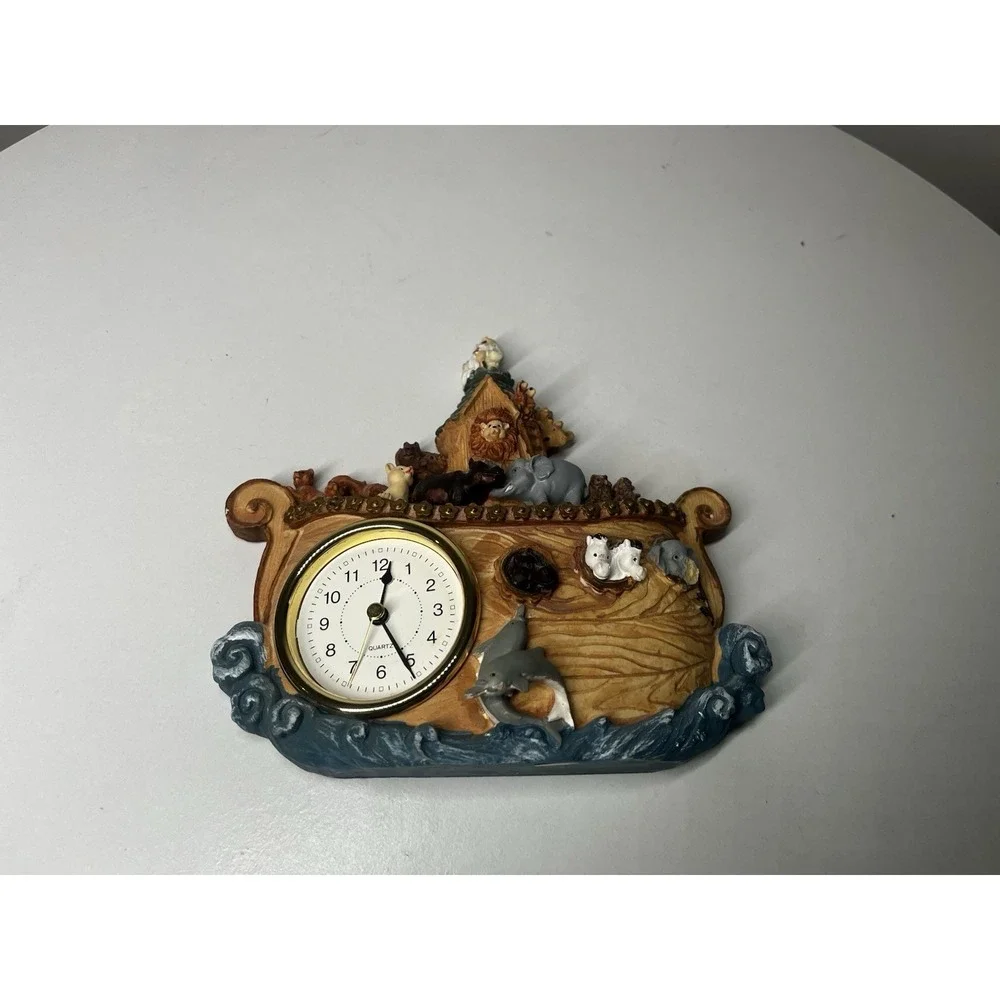 Vintage Noah's Ark Tabletop Clock Bible Story Animals Flood  *NOT TESTED*